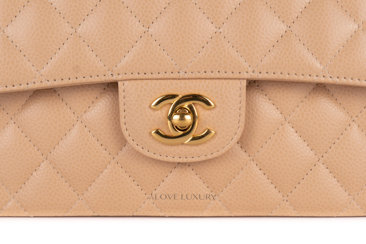 Chanel Small Classic Flap Beige Claire Caviar Gold Hardware - view 7