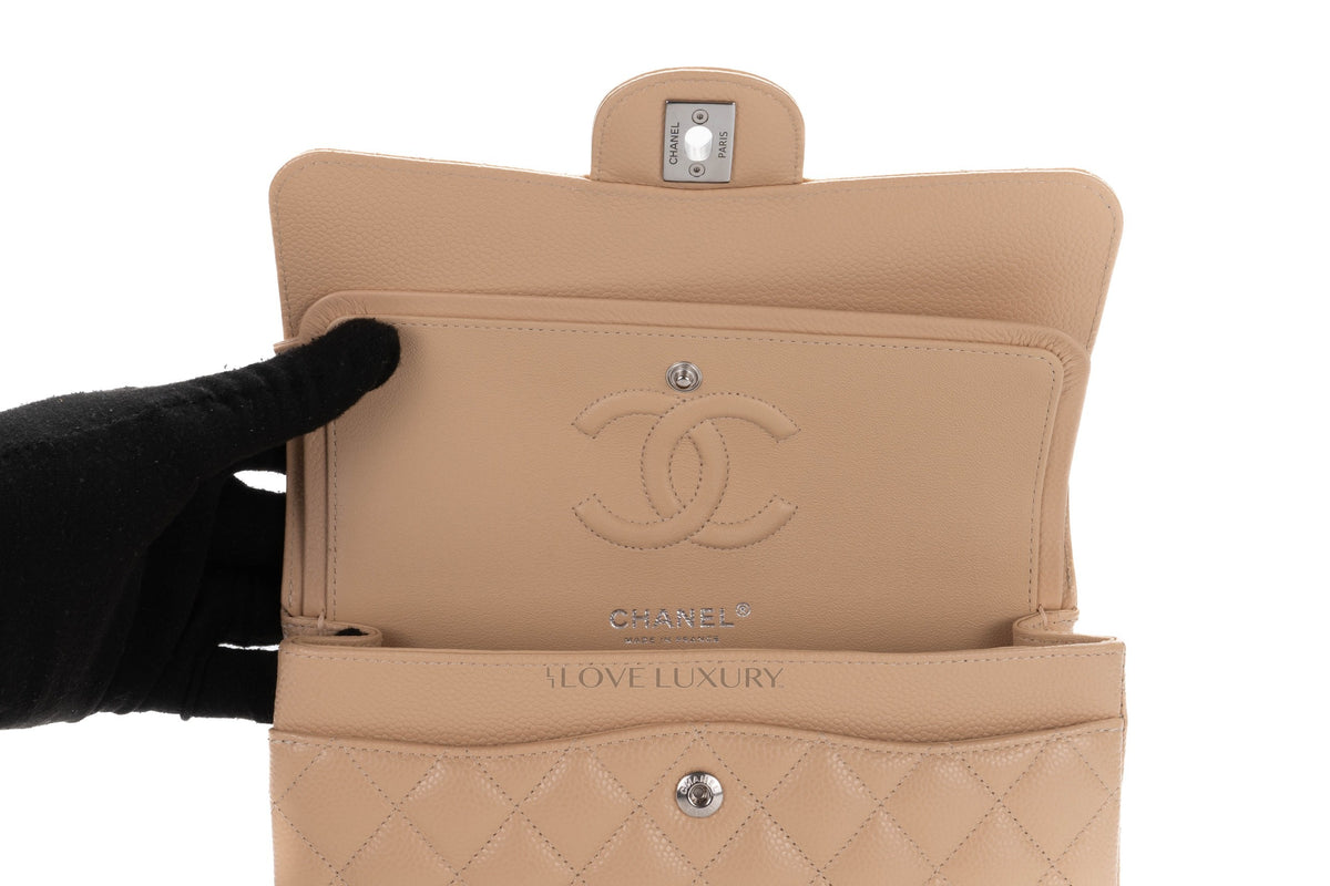 Chanel Small Classic Flap Beige Claire Caviar Silver Hardware - view 10