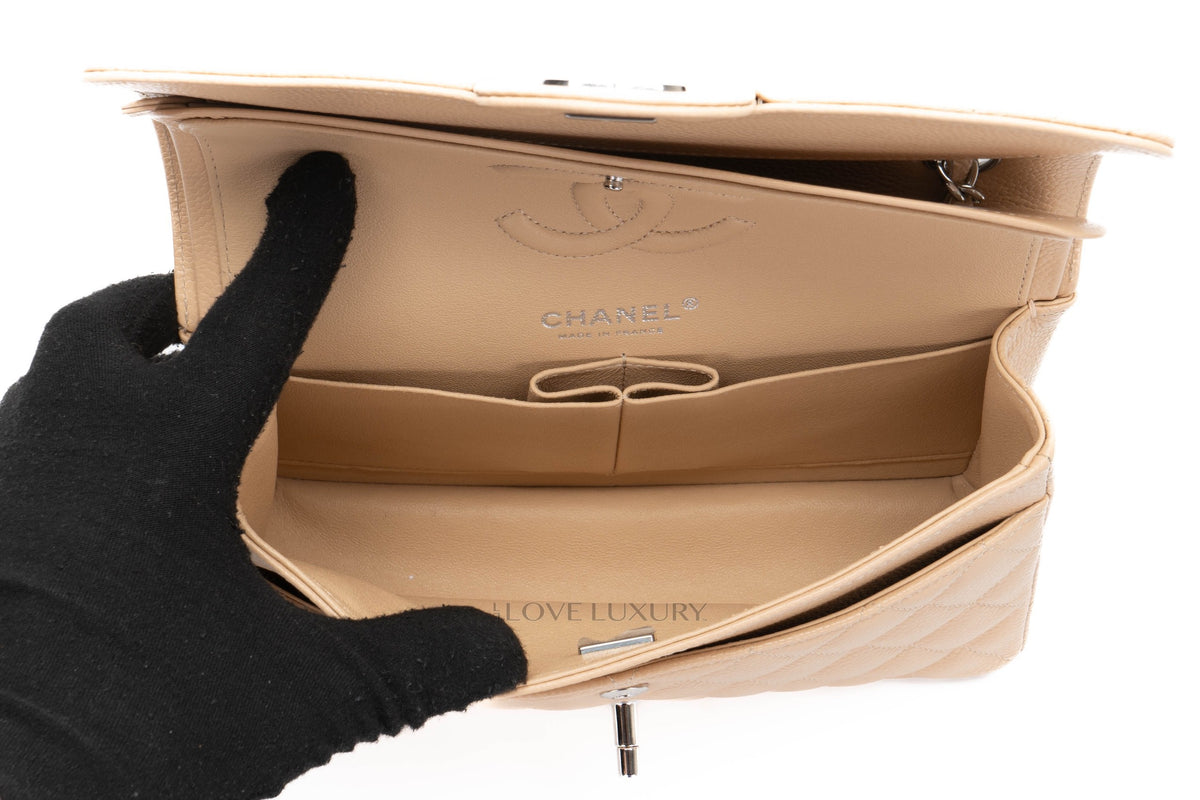 Chanel Small Classic Flap Beige Claire Caviar Silver Hardware - view 11