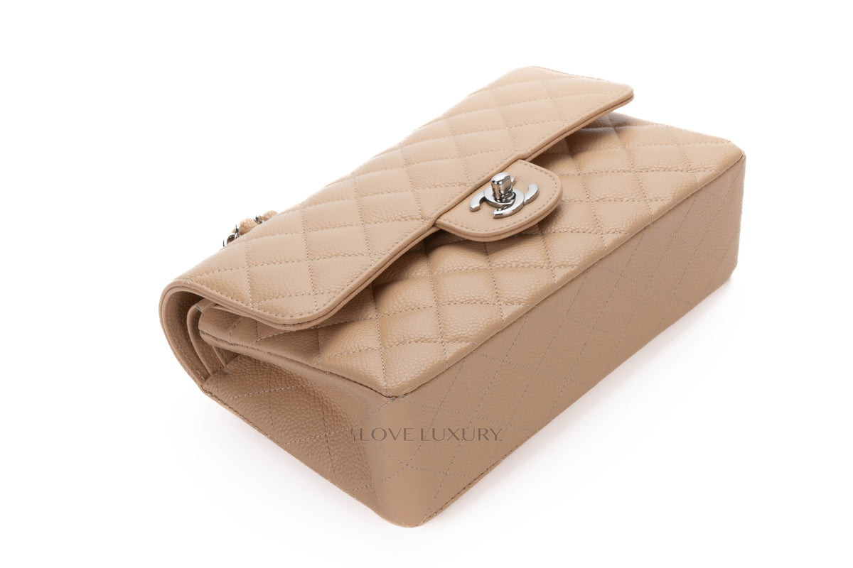 Chanel Small Classic Flap Beige Claire Caviar Silver Hardware - view 12