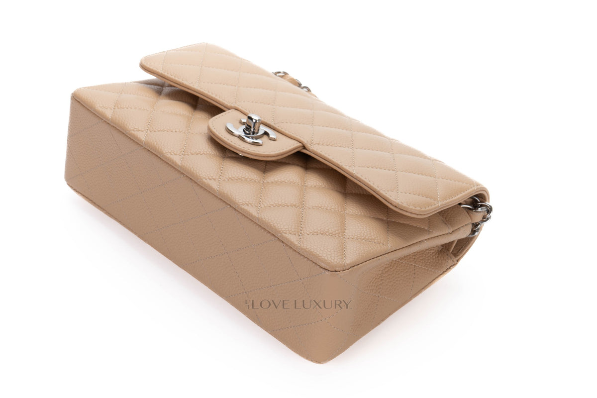 Chanel Small Classic Flap Beige Claire Caviar Silver Hardware - view 13