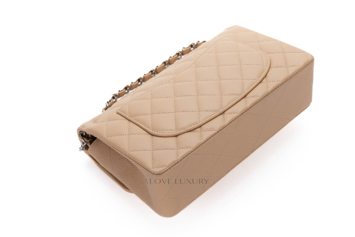 Chanel Small Classic Flap Beige Claire Caviar Silver Hardware - view 14