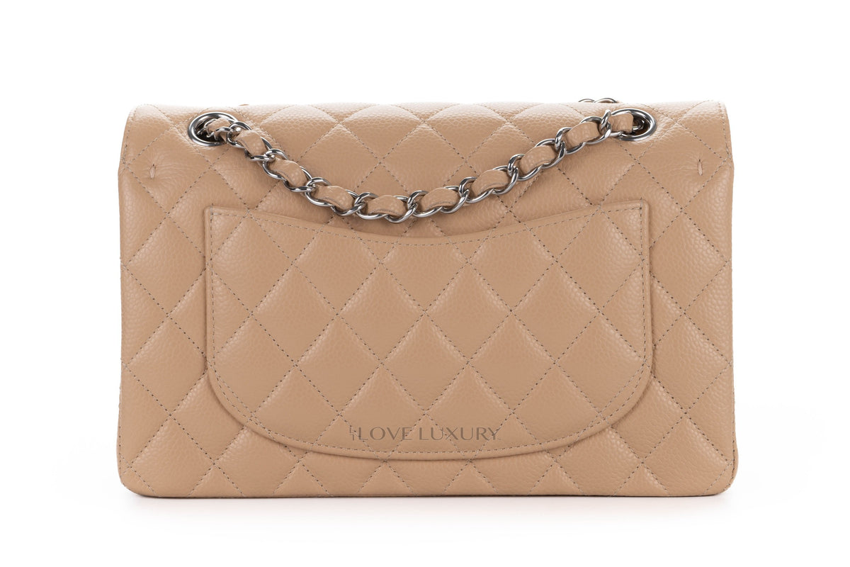 Chanel Small Classic Flap Beige Claire Caviar Silver Hardware - view 3