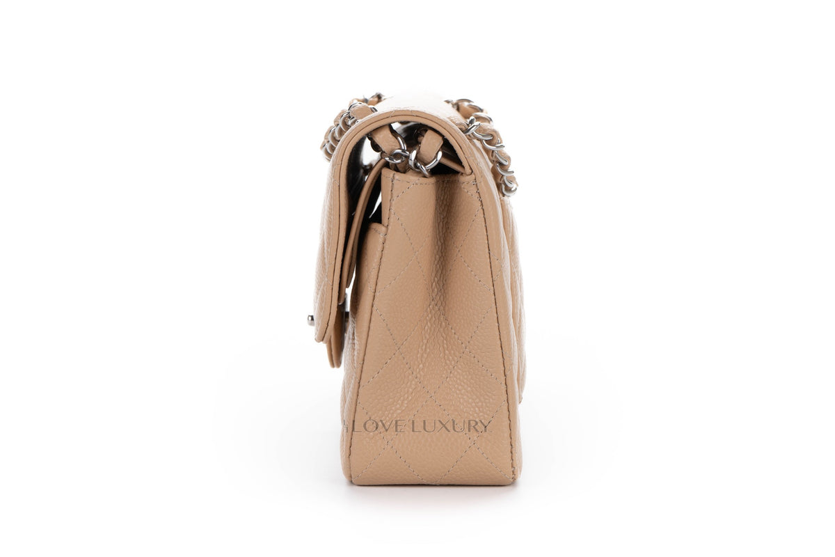 Chanel Small Classic Flap Beige Claire Caviar Silver Hardware - view 4