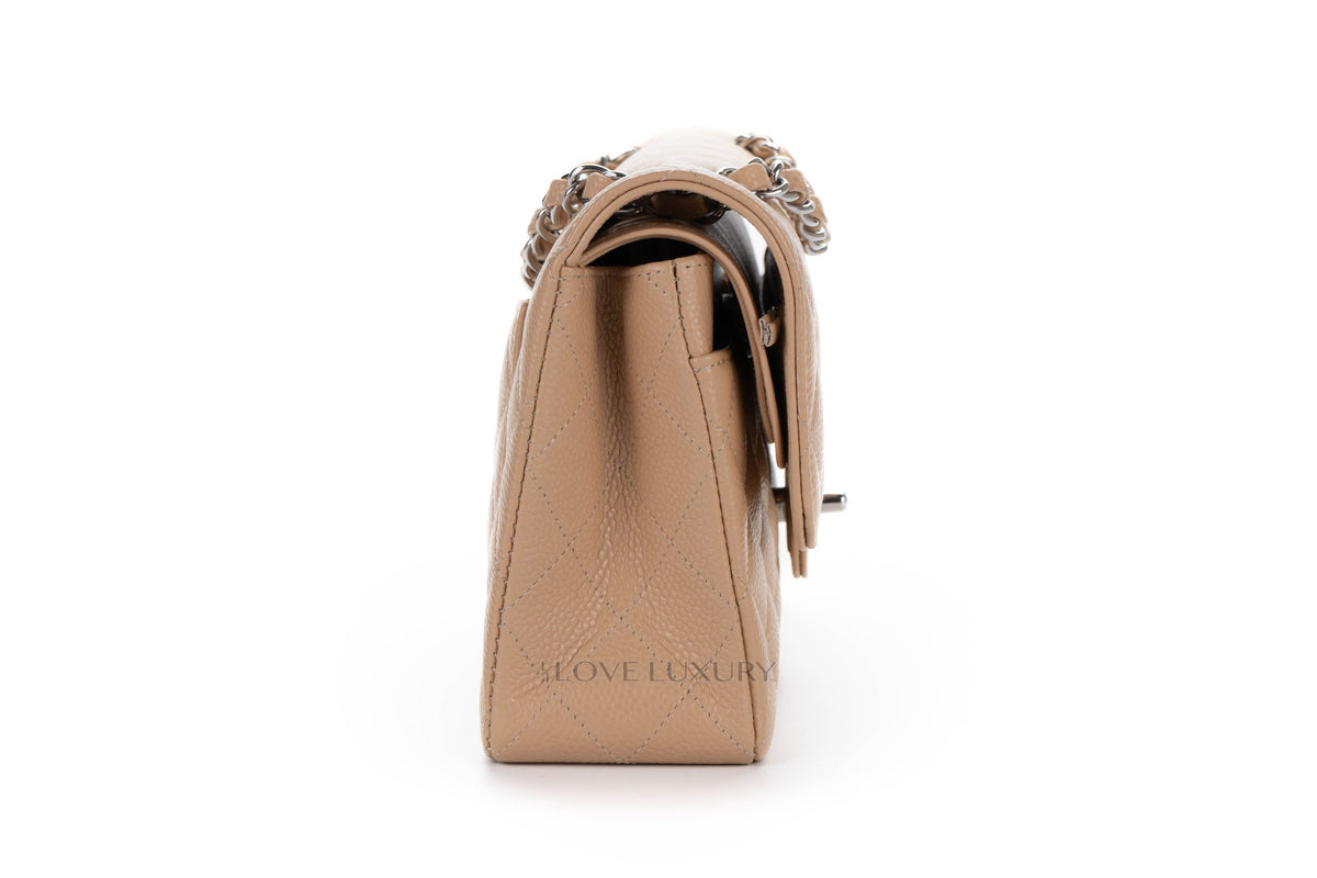 Chanel Small Classic Flap Beige Claire Caviar Silver Hardware - view 5