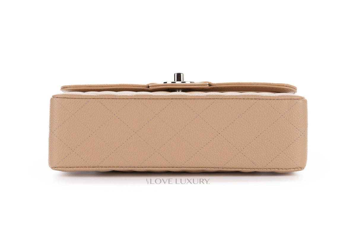 Chanel Small Classic Flap Beige Claire Caviar Silver Hardware - view 6