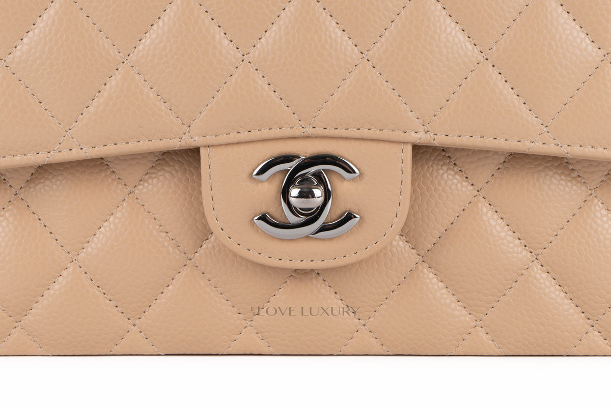 Chanel Small Classic Flap Beige Claire Caviar Silver Hardware - view 7