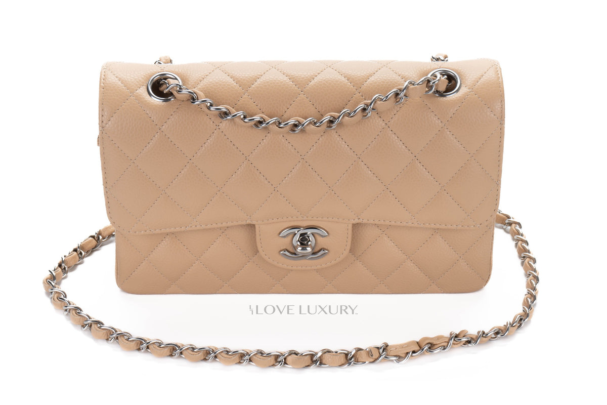 Chanel Small Classic Flap Beige Claire Caviar Silver Hardware - view 8