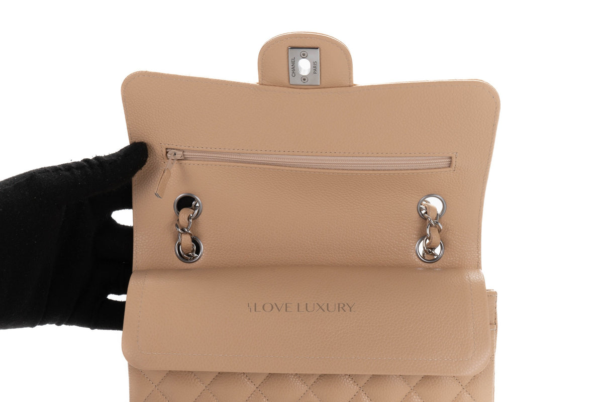 Chanel Small Classic Flap Beige Claire Caviar Silver Hardware - view 9