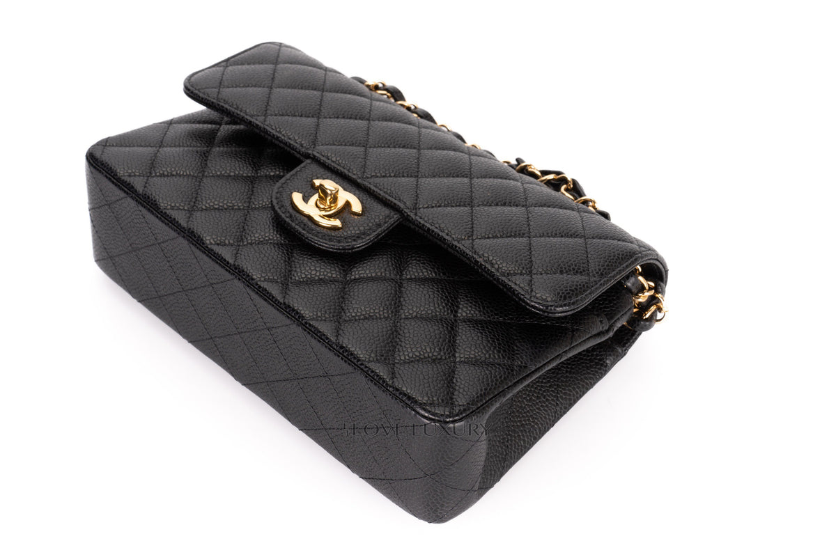 Chanel Small Classic Flap Black Caviar Gold Hardware - view 13