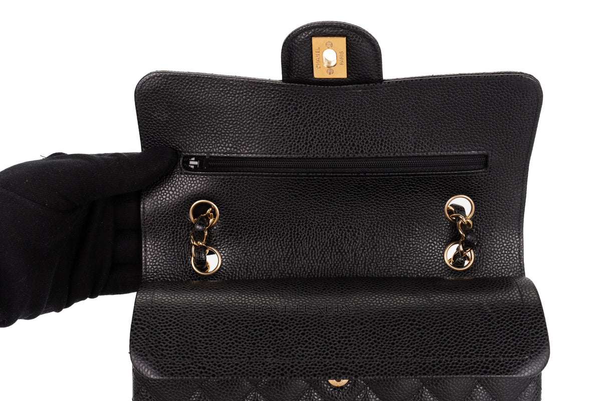 Chanel Small Classic Flap Black Caviar Gold Hardware - view 9