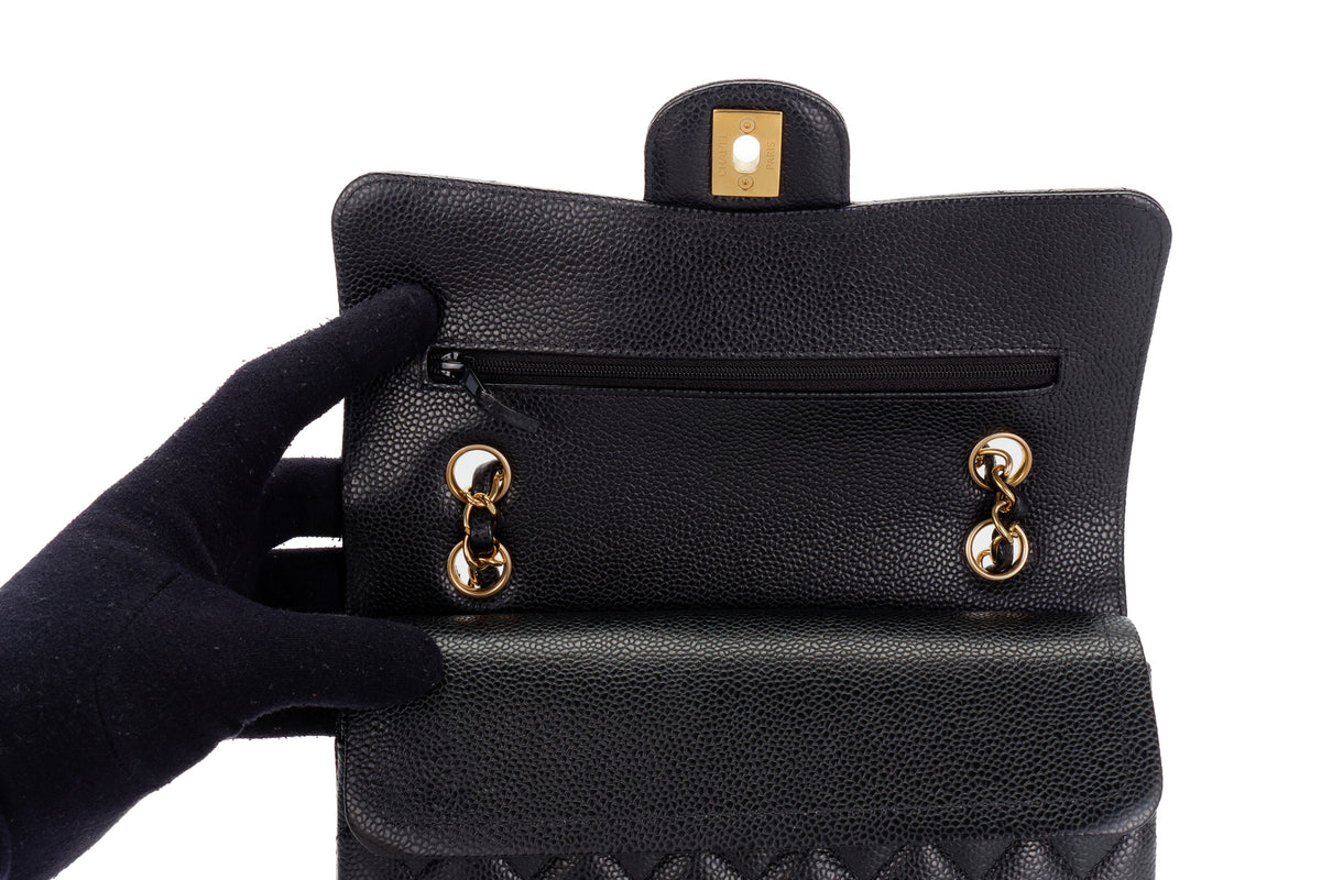 Chanel Small Classic Flap Black Caviar Gold Hardware - view 9