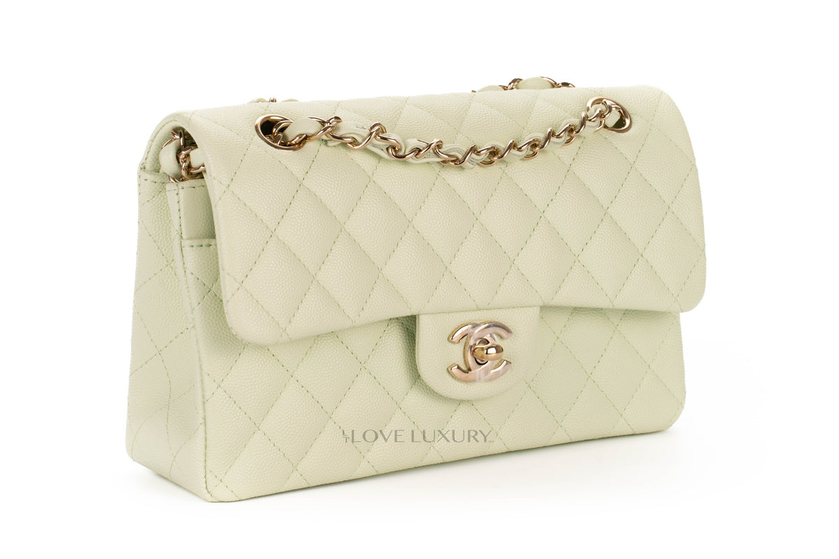 Chanel Small Classic Flap 22C Pastel Green Caviar Champagne Hardware - view 2
