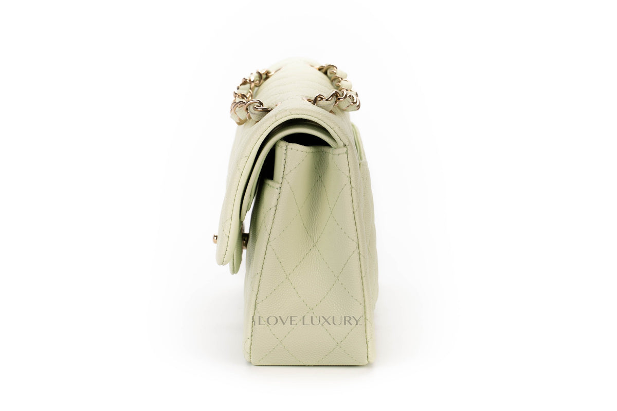 Chanel Small Classic Flap 22C Pastel Green Caviar Champagne Hardware - view 4
