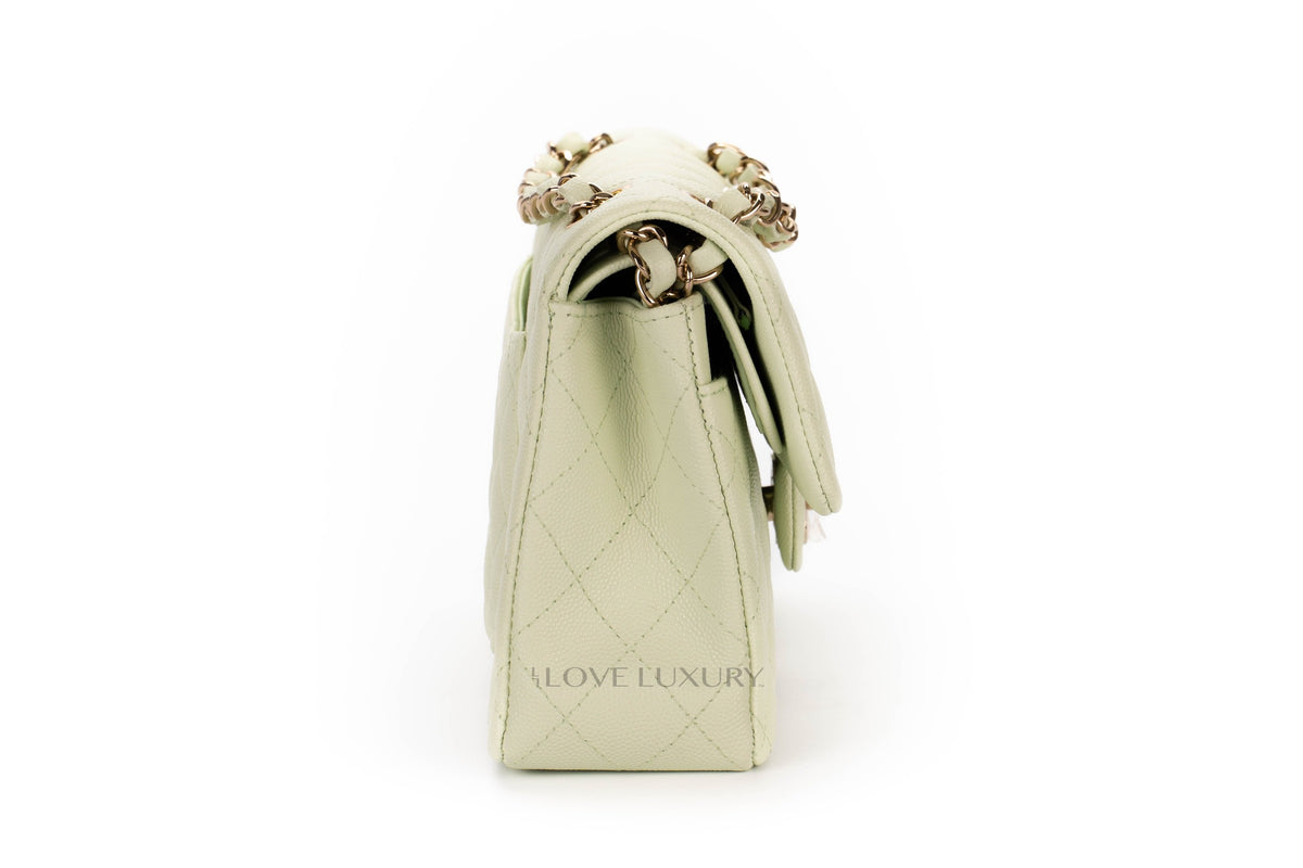Chanel Small Classic Flap 22C Pastel Green Caviar Champagne Hardware - view 5