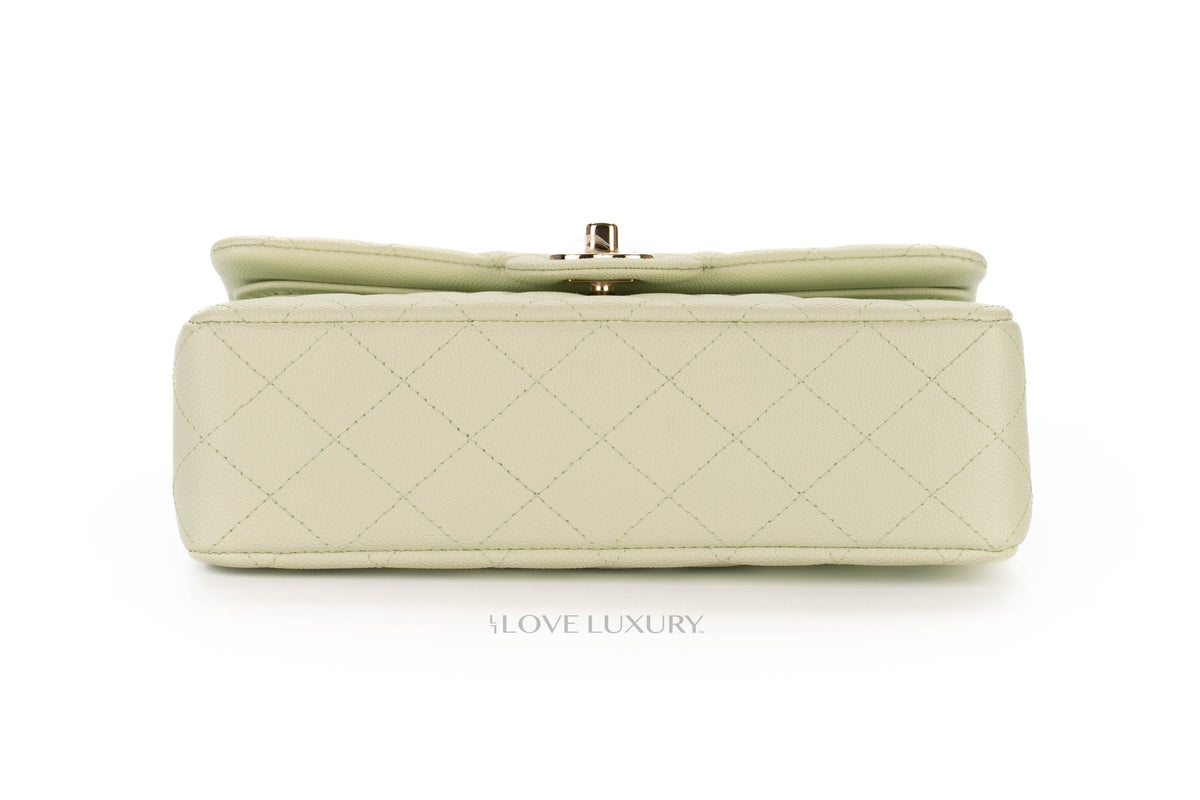 Chanel Small Classic Flap 22C Pastel Green Caviar Champagne Hardware - view 6