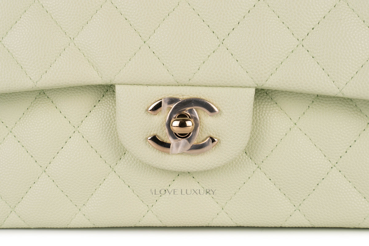 Chanel Small Classic Flap 22C Pastel Green Caviar Champagne Hardware - view 7