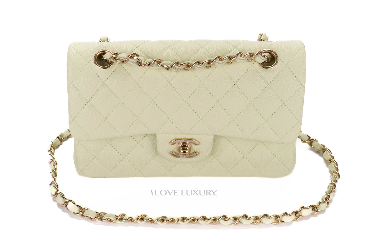 Chanel Small Classic Flap 22C Pastel Green Caviar Champagne Hardware - view 8