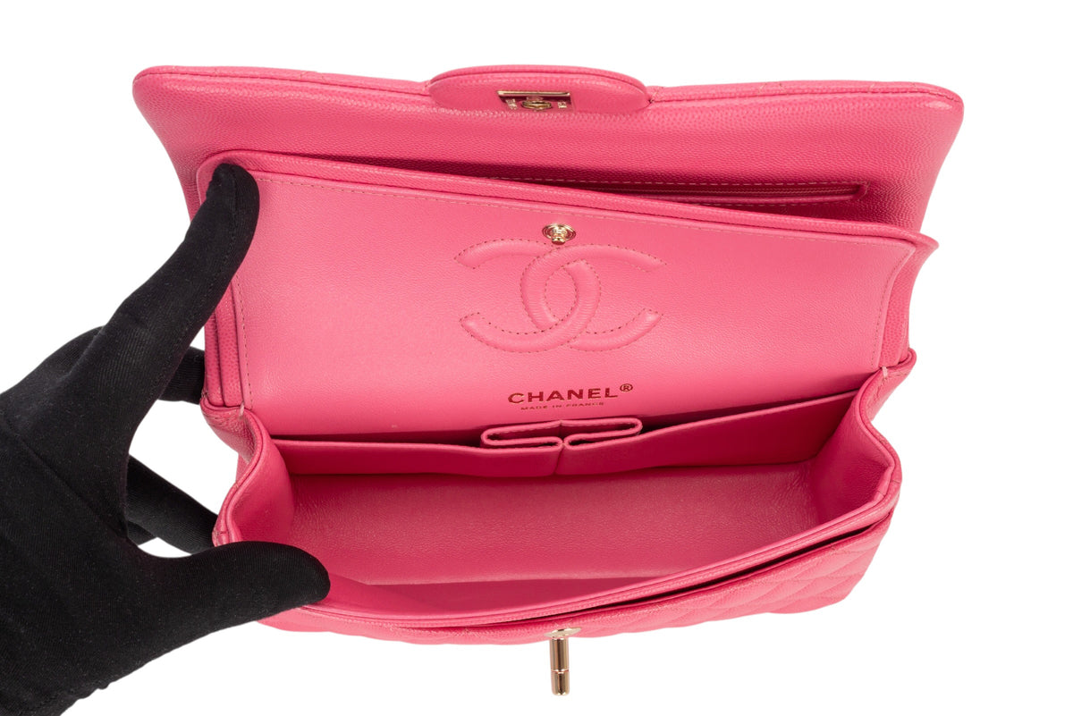 Chanel Small Double Classic Flap Pink Caviar Gold Hardware - view 11