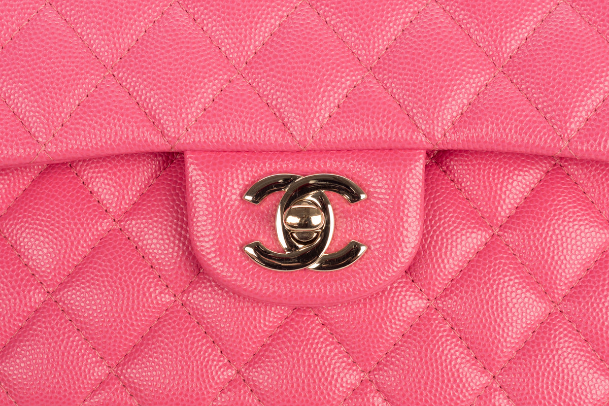 Chanel Small Double Classic Flap Pink Caviar Gold Hardware - view 7