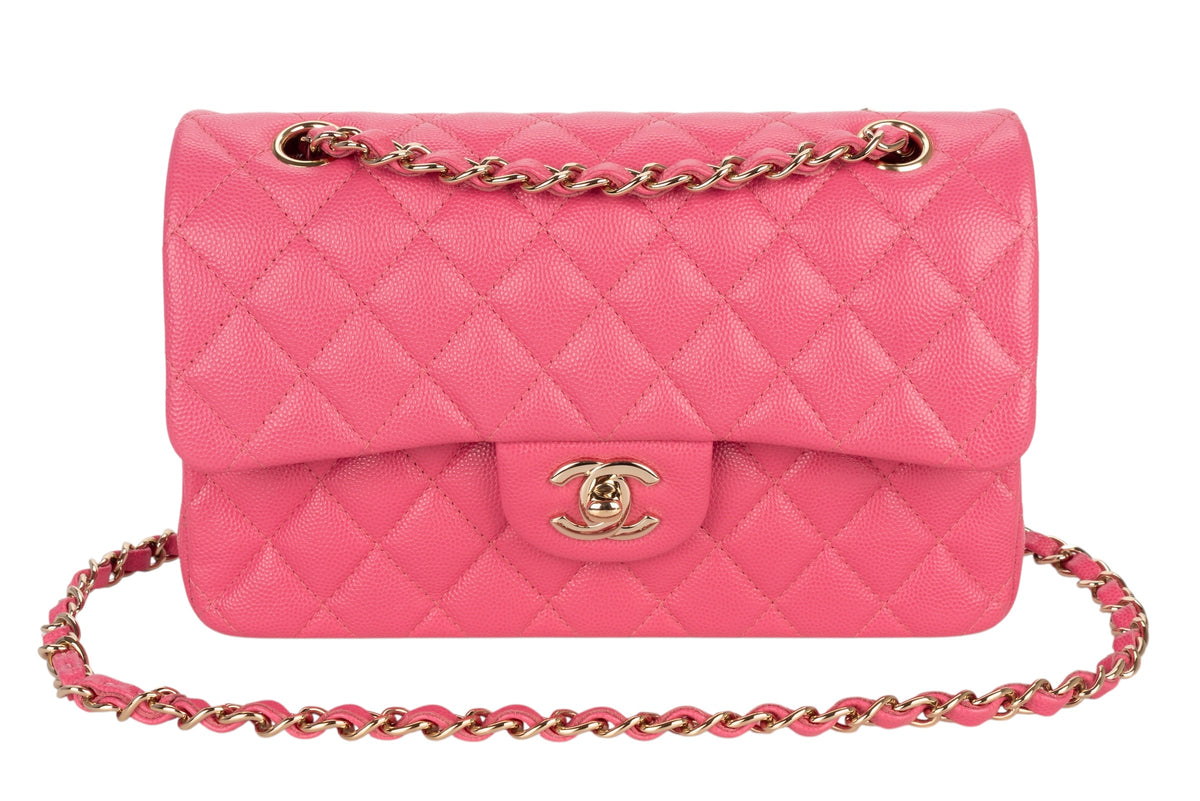 Chanel Small Double Classic Flap Pink Caviar Gold Hardware - view 8