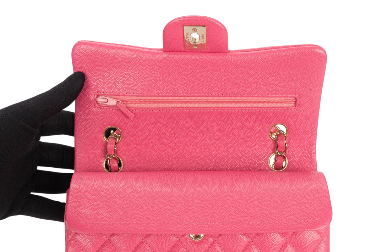 Chanel Small Double Classic Flap Pink Caviar Gold Hardware - view 9