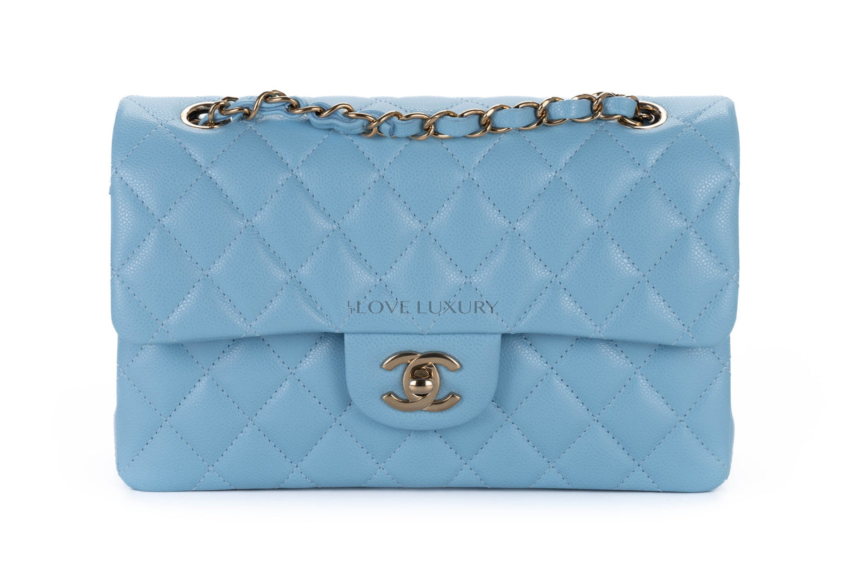 Chanel Small Classic Flap Light Blue Caviar Light Gold Hardware - view 1