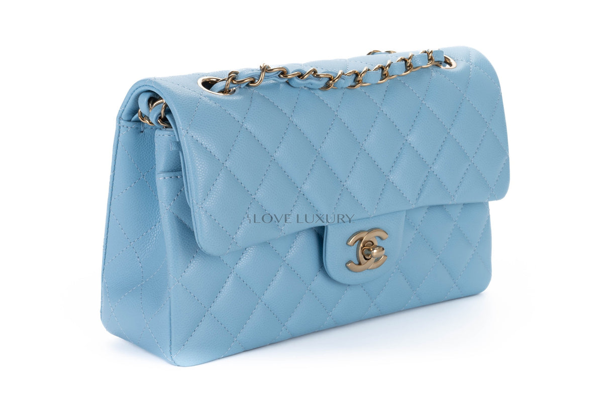 Chanel Small Classic Flap Light Blue Caviar Light Gold Hardware - view 2