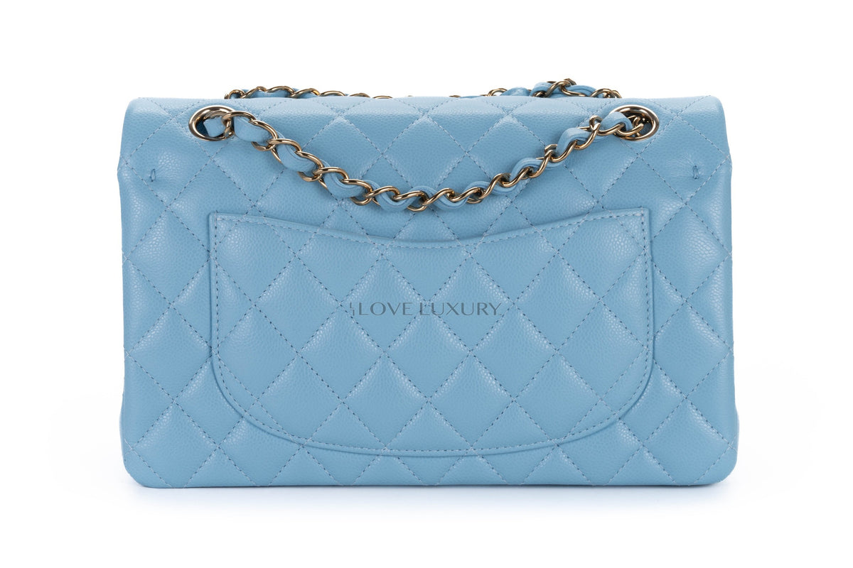 Chanel Small Classic Flap Light Blue Caviar Light Gold Hardware - view 3