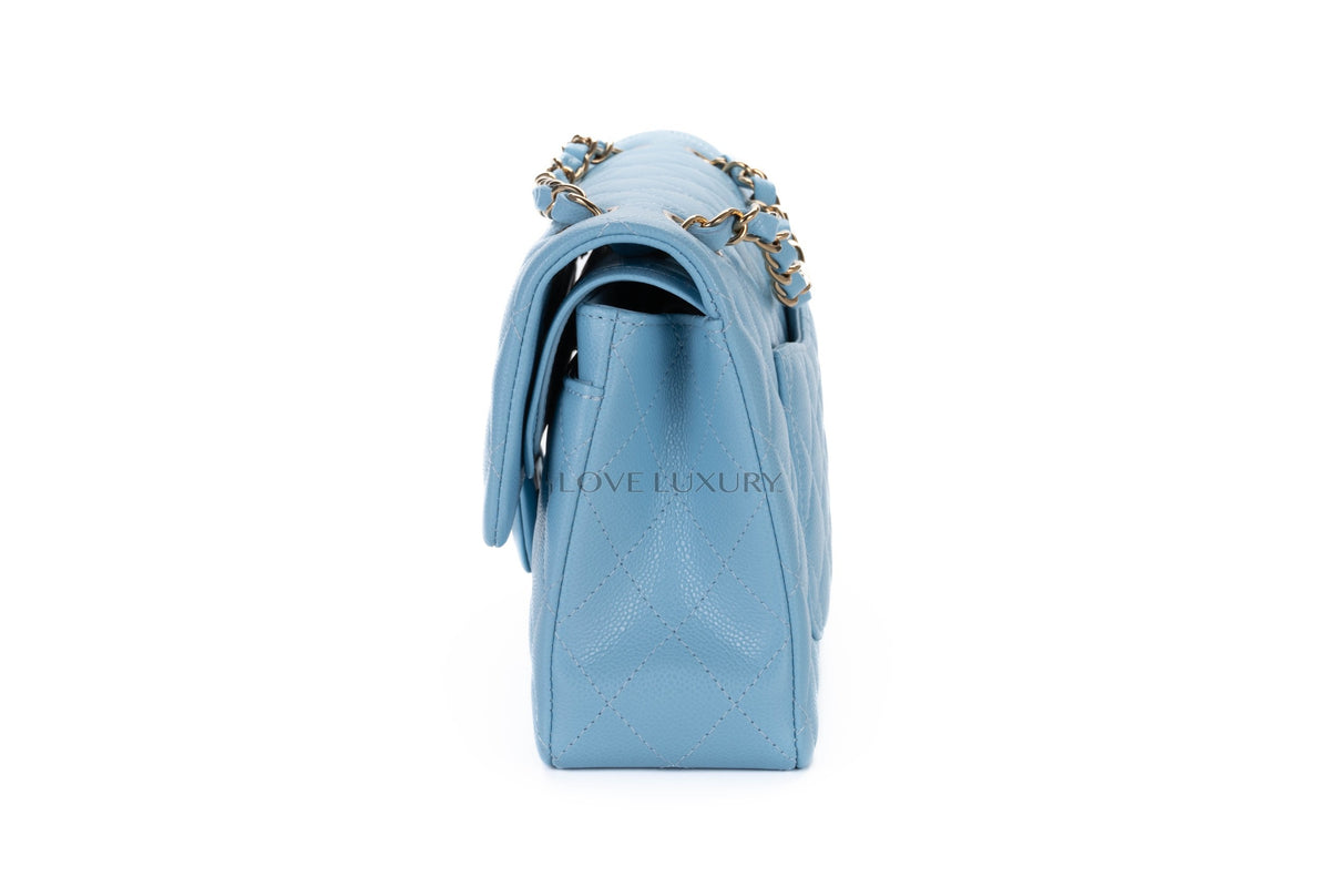 Chanel Small Classic Flap Light Blue Caviar Light Gold Hardware - view 4