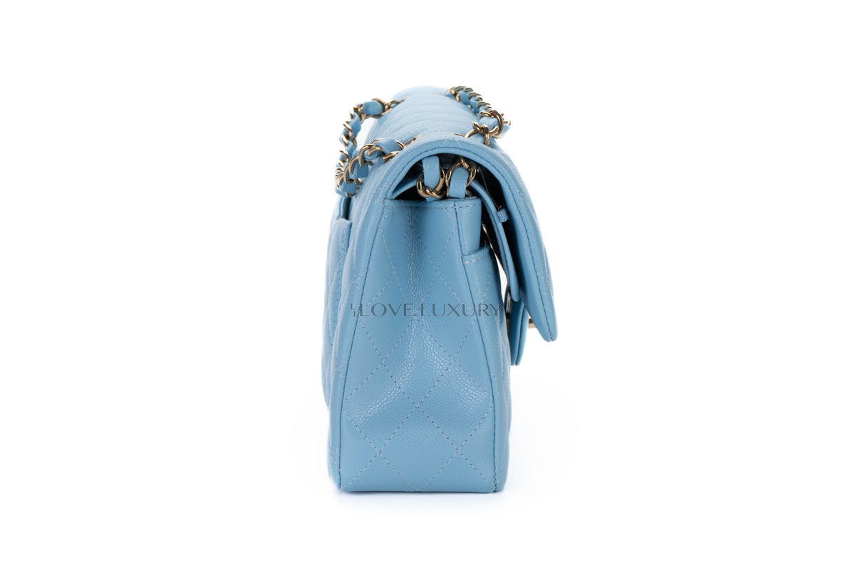 Chanel Small Classic Flap Light Blue Caviar Light Gold Hardware - view 5