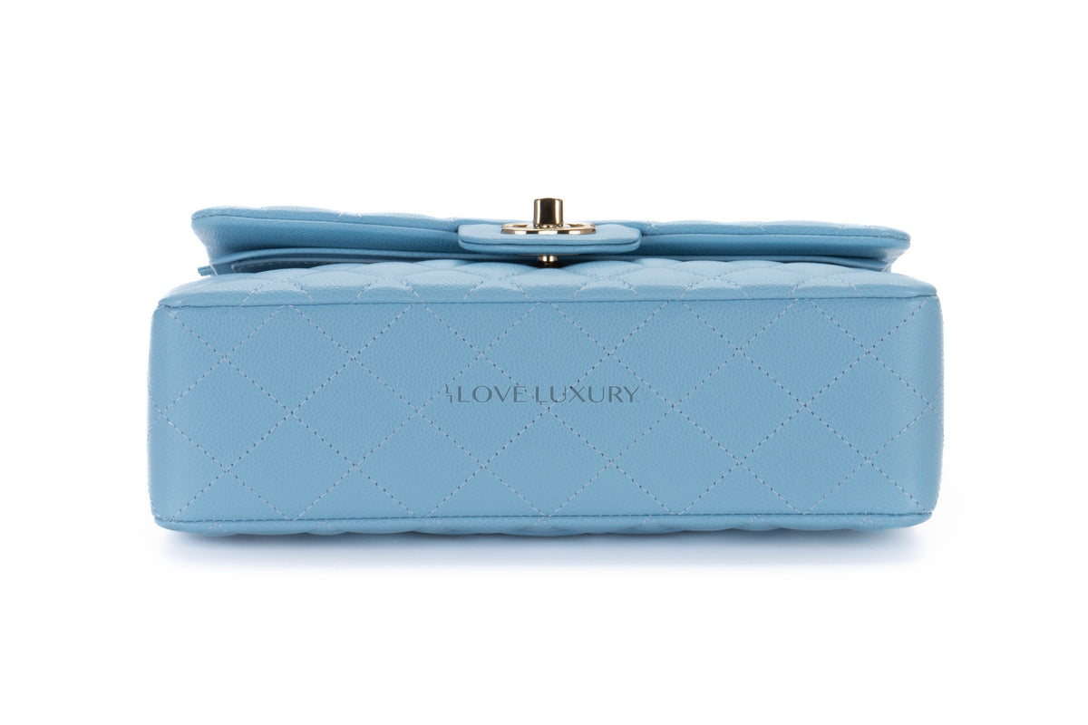 Chanel Small Classic Flap Light Blue Caviar Light Gold Hardware - view 6