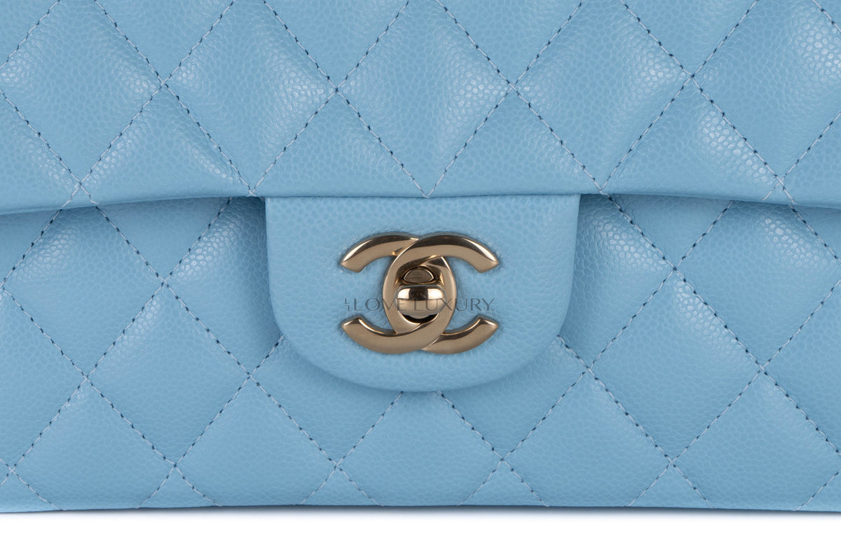 Chanel Small Classic Flap Light Blue Caviar Light Gold Hardware - view 7