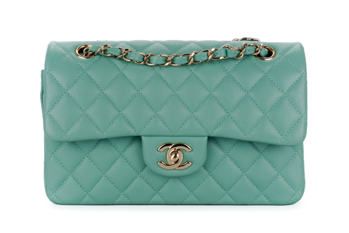 Chanel Small Classic Flap Mint Green Caviar Light Gold Hardware - view 1
