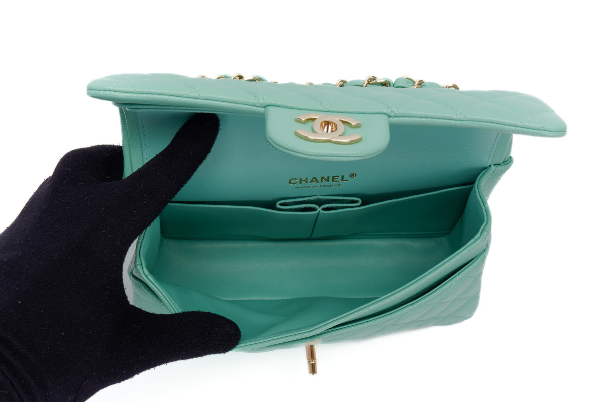 Chanel Small Classic Flap Mint Green Caviar Light Gold Hardware - view 11