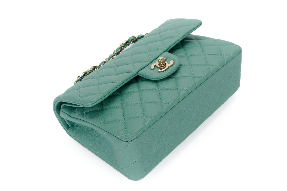 Chanel Small Classic Flap Mint Green Caviar Light Gold Hardware - view 12