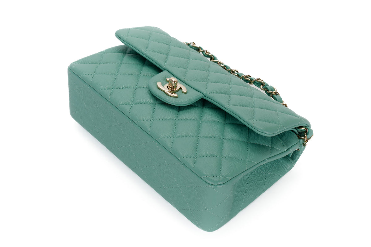 Chanel Small Classic Flap Mint Green Caviar Light Gold Hardware - view 13