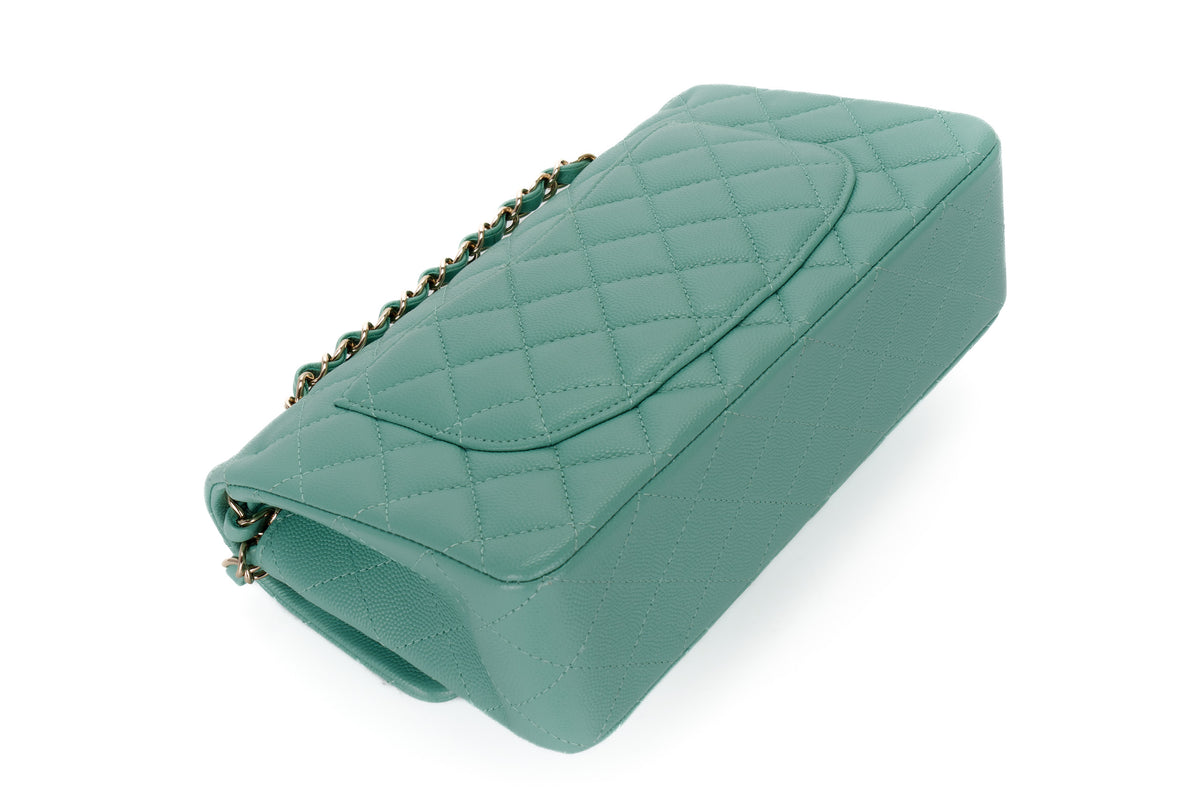 Chanel Small Classic Flap Mint Green Caviar Light Gold Hardware - view 14