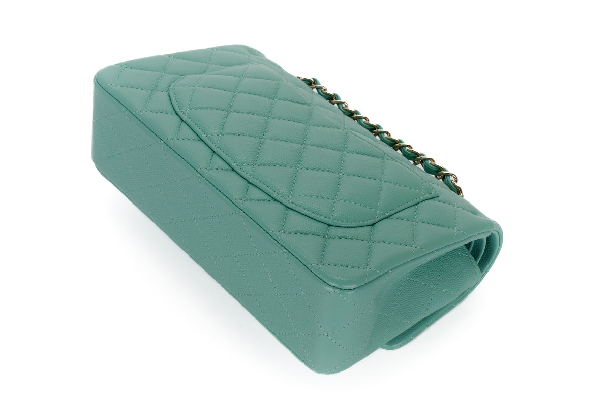 Chanel Small Classic Flap Mint Green Caviar Light Gold Hardware - view 15