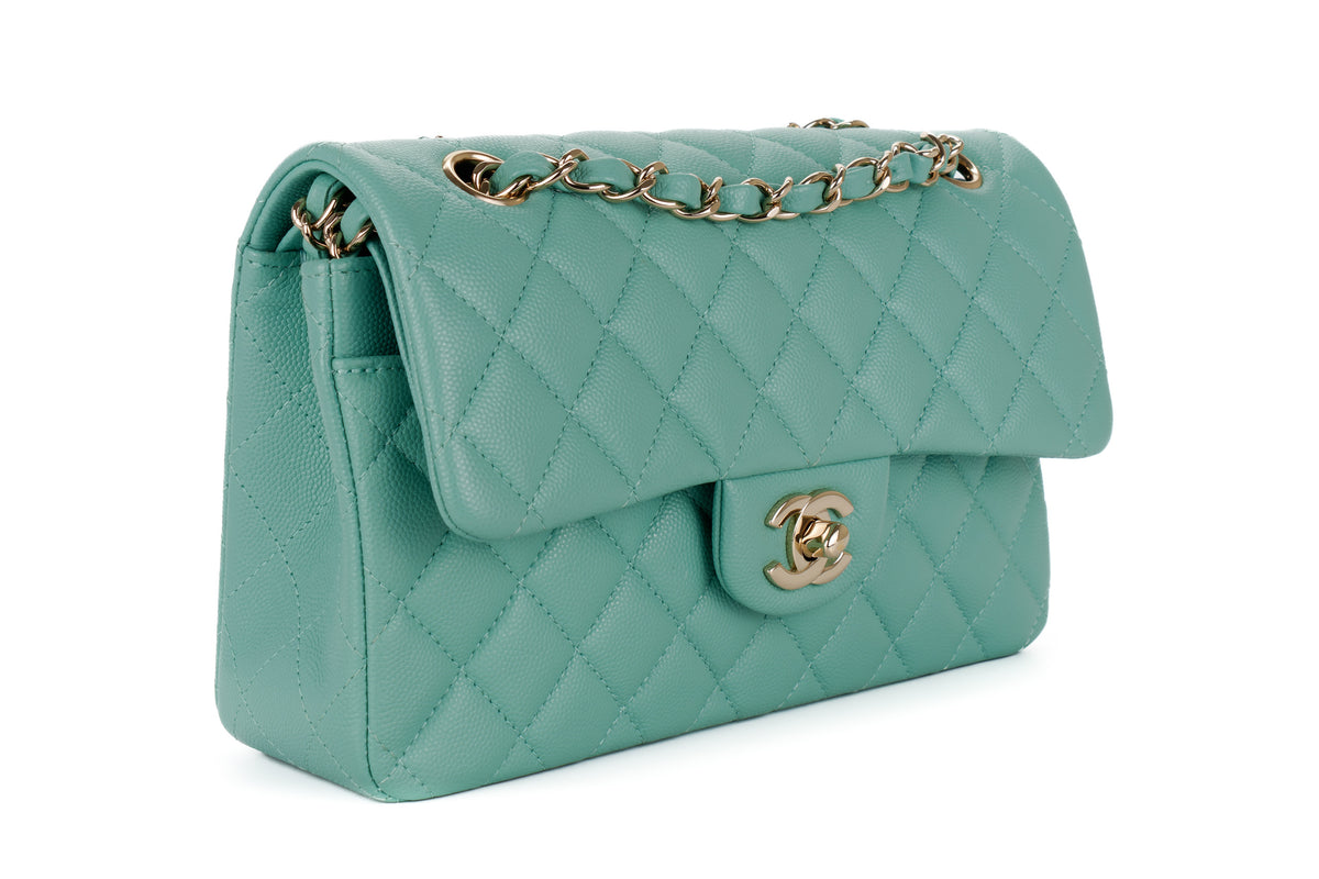 Chanel Small Classic Flap Mint Green Caviar Light Gold Hardware - view 2