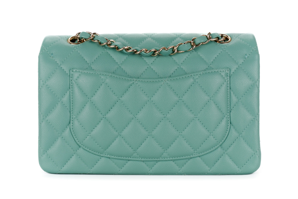 Chanel Small Classic Flap Mint Green Caviar Light Gold Hardware - view 3