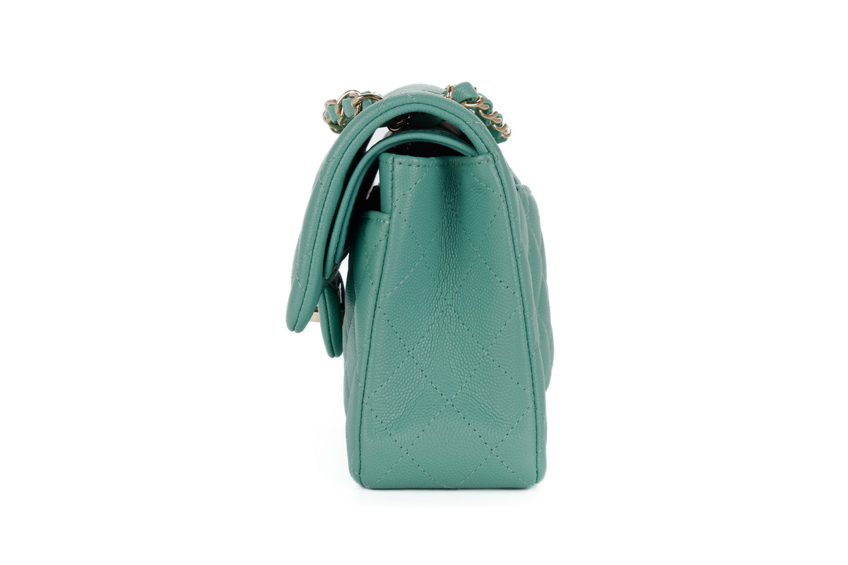 Chanel Small Classic Flap Mint Green Caviar Light Gold Hardware - view 4