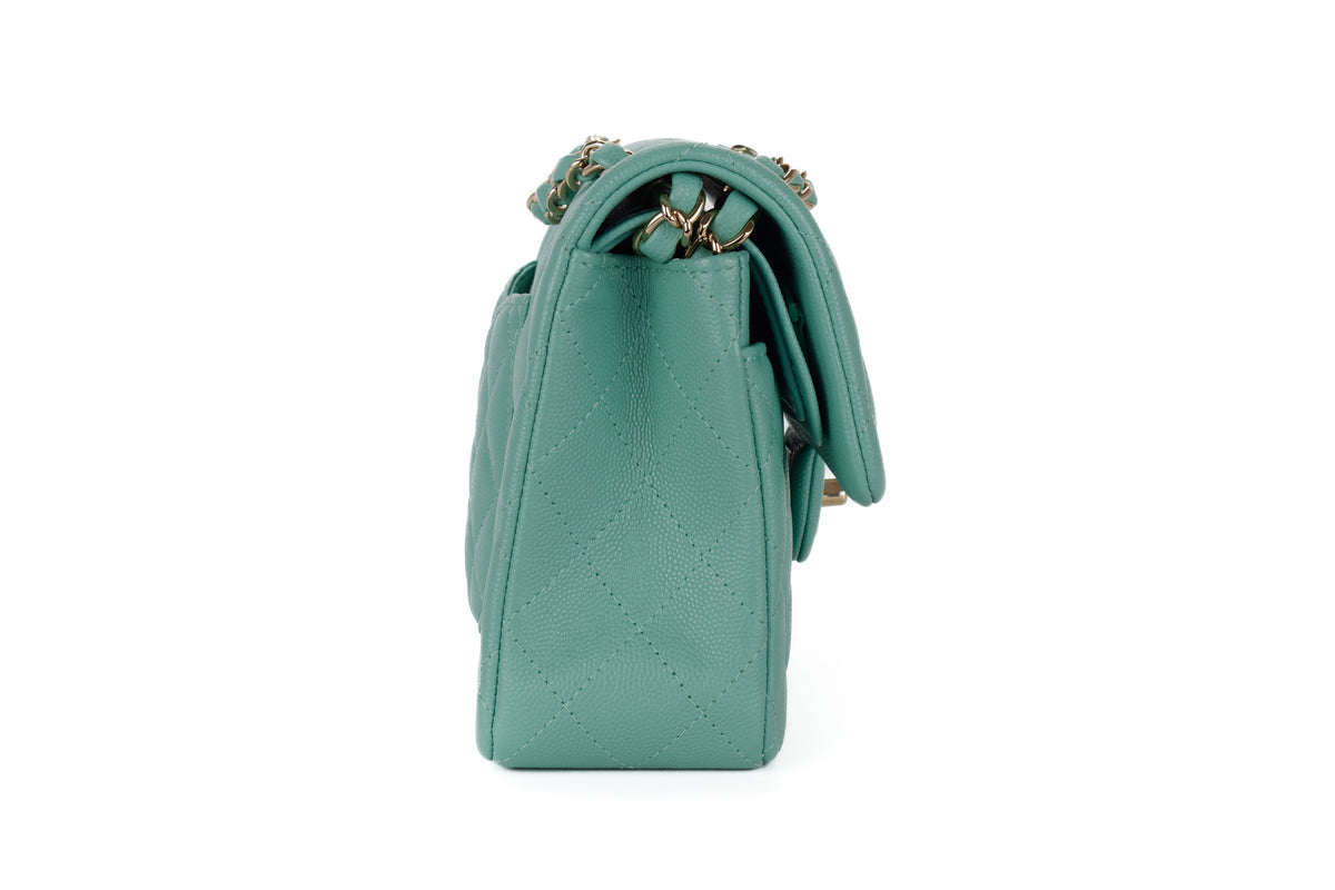 Chanel Small Classic Flap Mint Green Caviar Light Gold Hardware - view 5