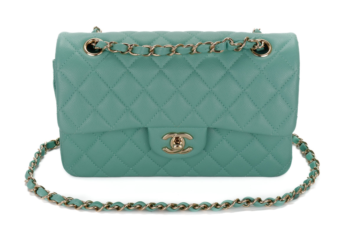 Chanel Small Classic Flap Mint Green Caviar Light Gold Hardware - view 8