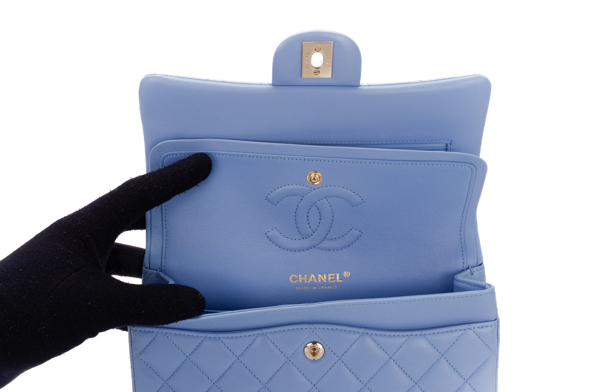 Chanel Small Classic Flap Pale Blue Lambskin Light Hardware - view 10