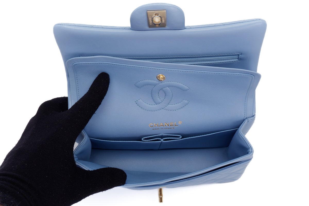 Chanel Small Classic Flap Pale Blue Lambskin Light Hardware - view 11