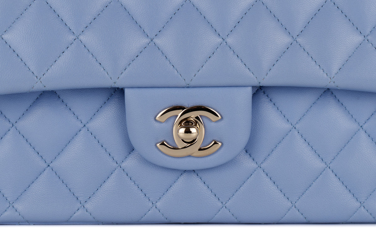 Chanel Small Classic Flap Pale Blue Lambskin Light Hardware - view 7