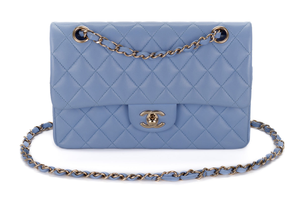 Chanel Small Classic Flap Pale Blue Lambskin Light Hardware - view 8