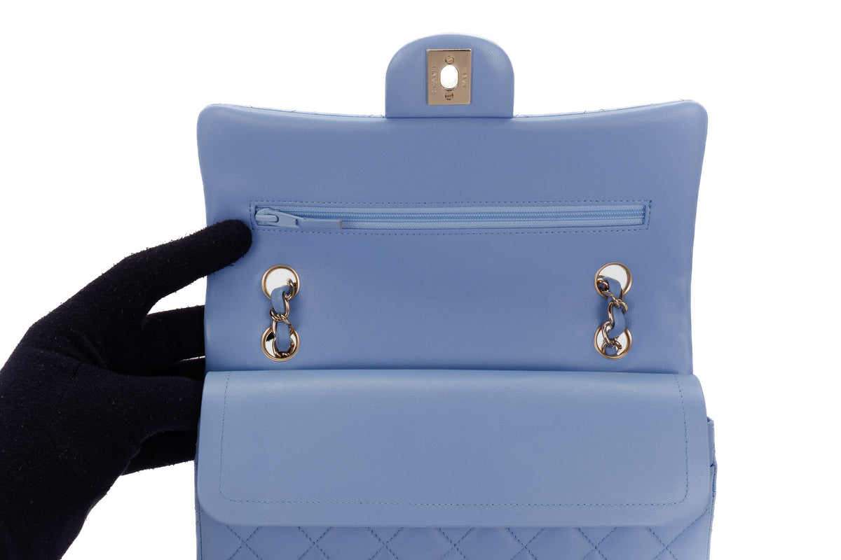 Chanel Small Classic Flap Pale Blue Lambskin Light Hardware - view 9