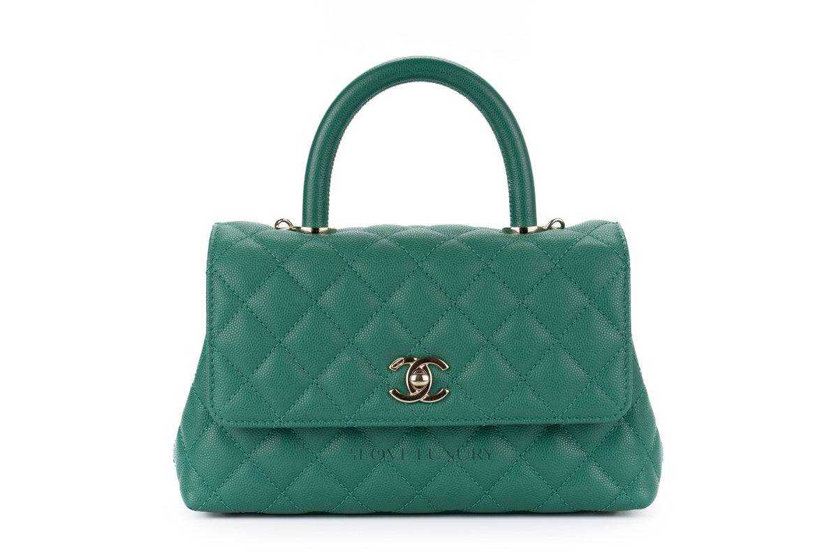 Chanel Small Coco Handle Quilted Emerald Caviar Champagne Hardware - view 1